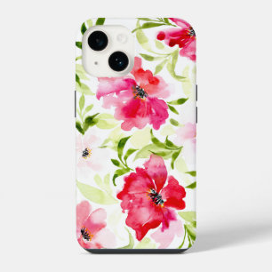 Coque Pour iPhone 14 Fleurs florales tropicales rouges roses vertes feu
