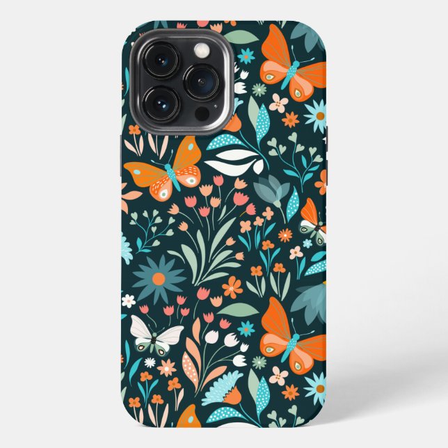 Coque iPhone Fleurs funky et papillons (Verso)