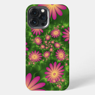 Etui iPhone 13 Pro Max Fleurs Imaginaires roses Art Fractal Abstrait mode