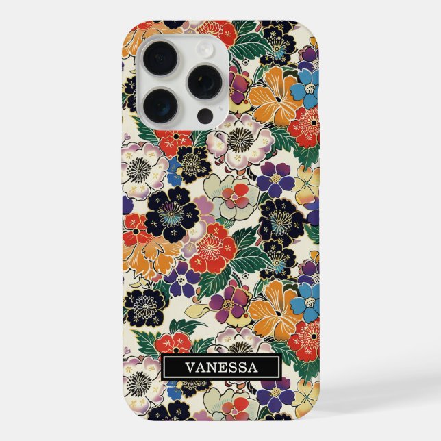 Coque iPhone Fleurs Japonaises Colorées Monogrammées (Verso)