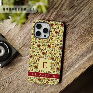 Coque iPhone 15 Pro Max Fleurs jaune pâle personnalisables Floral Rouge Gr