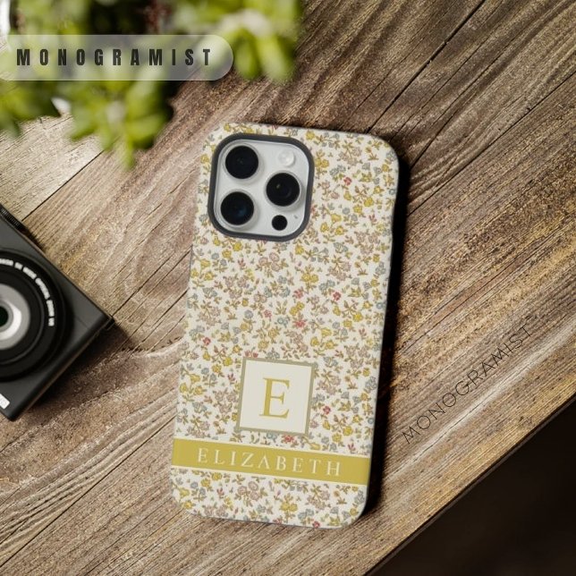 Coque iPhone Fleurs Jaunes Beige Tan Personnalisables (Customizable Beige Tan Floral Yellow Flowers iPhone Case)