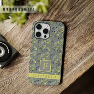 Coque iPhone 15 Pro Max Fleurs Jaunes Florales Vert Gris Personnalisables