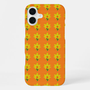Coque iPhone 16 Plus Fleurs jaunes sur orange