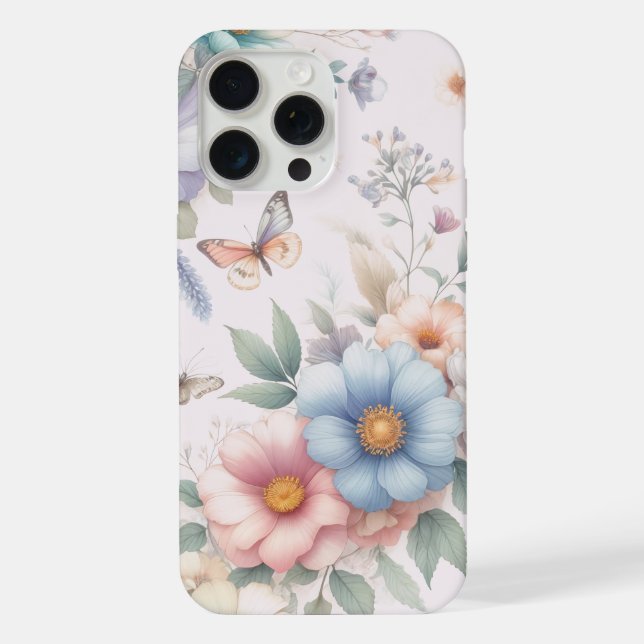 Coque iPhone Fleurs lumineuses et papillons 🌼 (Verso)