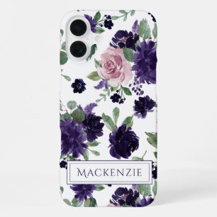 Coque iPhone 16 Plus Fleurs Luxuriantes Motif Violet et Rose Monogram