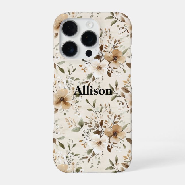 Coque iPhone Fleurs Marron Crème (Verso)