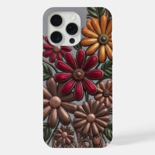 Coque iPhone 15 Pro Max Fleurs métalliques 3D Rétro - Cuivre Terreux