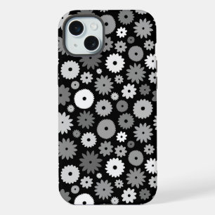 Coque iPhone 15 Plus Fleurs monochromes à motif répétitif