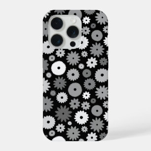 Coque iPhone 15 Pro Fleurs monochromes à motif répétitif
