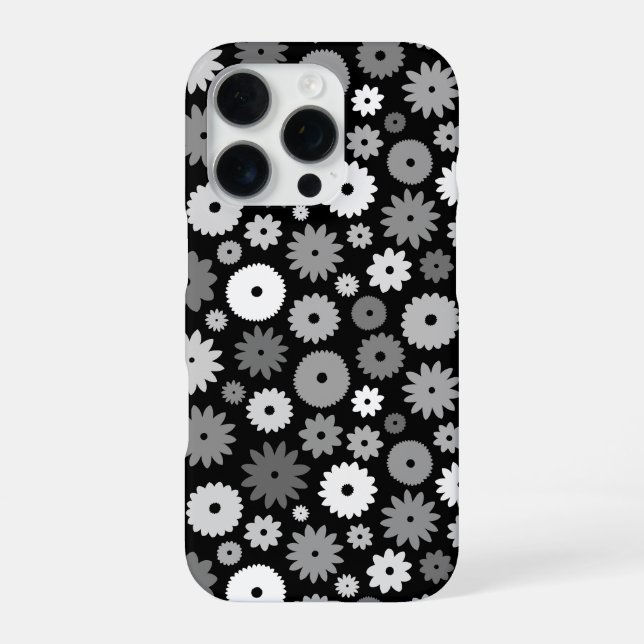 Coque iPhone Fleurs monochromes à motif répétitif (Verso)