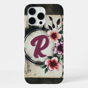 Coque iPhone 16 Pro Max Fleurs Monogramme Chic Détresse Aquarelle
