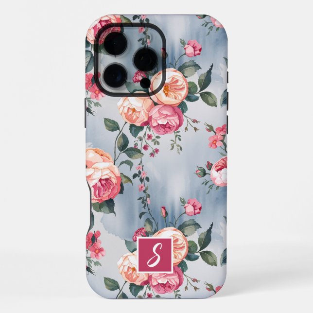 Coque iPhone Fleurs monogrammes roses et pêche (Verso)