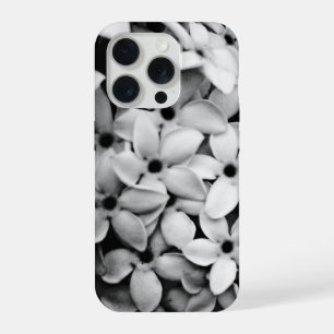 Coque iPhone 15 Pro fleurs noir et blanc