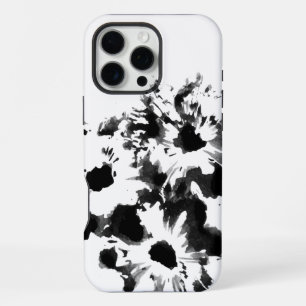 Coque iPhone 16 Pro Max Fleurs noir et blanc, œuvre d'art originale