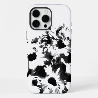 Coque iPhone 16 Pro Max Fleurs noir et blanc, œuvre d'art originale