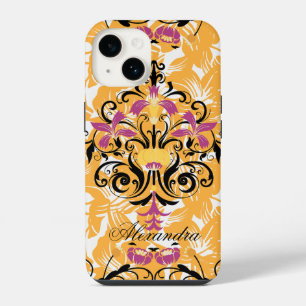 Coque Pour iPhone 14 Fleurs noires et violettes, Art saisissant