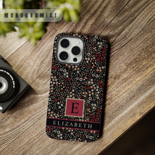 Coque iPhone 15 Pro Max Fleurs noires personnalisables Floral Rouge Blanc