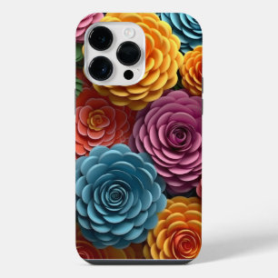 COQUE POUR POUR iPhone 14 PRO MAX FLEURS ORANGE BLEU ROSE BLANC 3-D