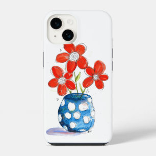 Coque Pour iPhone 14 Fleurs orange fantaisistes dans un vase bleu