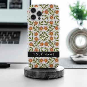 Coque iPhone 15 Pro Max Fleurs orange, Motif Floral, Boho, Votre Nom