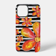 Fleurs orange sur bandes noires