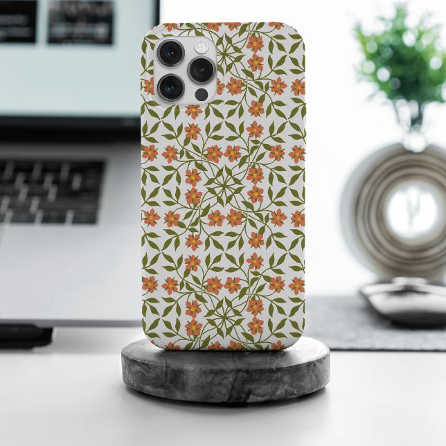 Coque iPhone Fleurs oranges, motif floral, verdure, Boho (Créateur téléchargé)