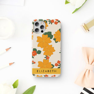 Coque iPhone 12 Pro Fleurs oranges, motif floral, votre nom