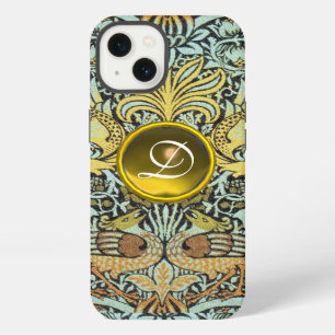 ETUI iPhone 13 FLEURS, PAONS ET DRAGONS JAUNE GEMME MONOGRAMME