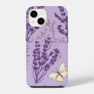Coque Pour iPhone 14 Fleurs papillons et lavande