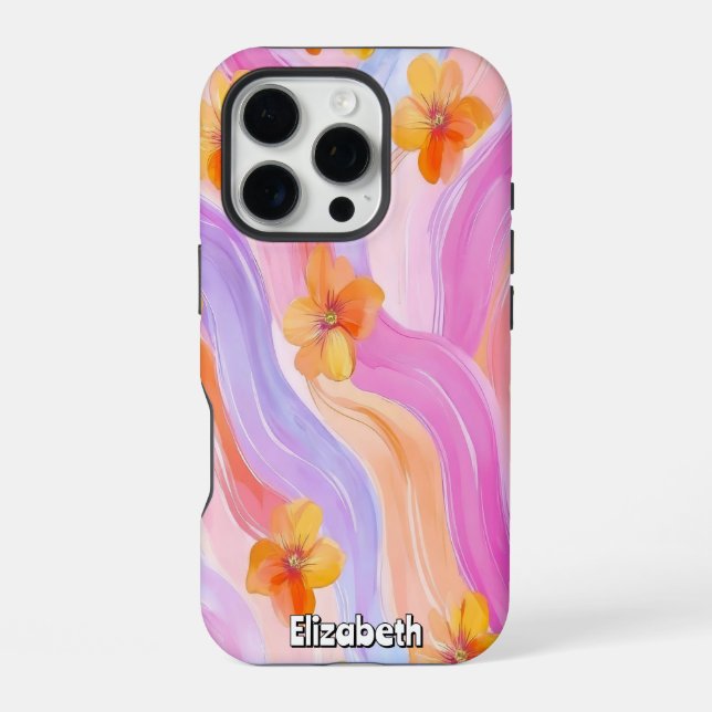 Coque iPhone Fleurs pastel à fleurs orange (Verso)