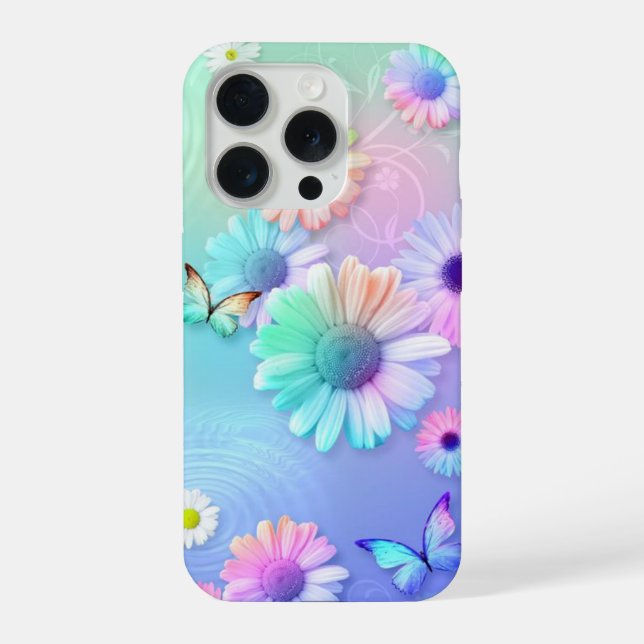 Coque iPhone Fleurs pastel et papillons (Verso)