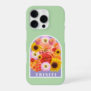 Coque iPhone 16 Pro Fleurs pastel vert sauge personnalisées avec nom F