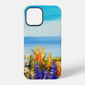 Coque iPhone 12 fleurs peintes à l'huile près de la mer, champ de 