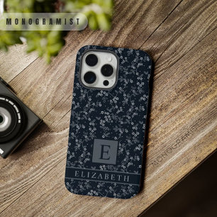 Coque iPhone 15 Pro Max Fleurs personnalisables Noir Floral Gris foncé Bla