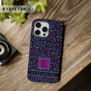 Coque iPhone 15 Pro Max Fleurs personnalisables noires florales bleu viole