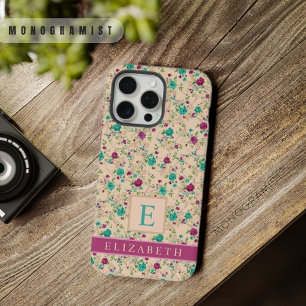 Coque iPhone 15 Pro Max Fleurs personnalisées d'abricot pêche floral vert