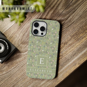 Coque iPhone 15 Pro Max Fleurs personnalisées vert olive de sauge blanc ro