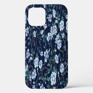 Coque iPhone 12 Fleurs pour enfants : bleu foncé transparent