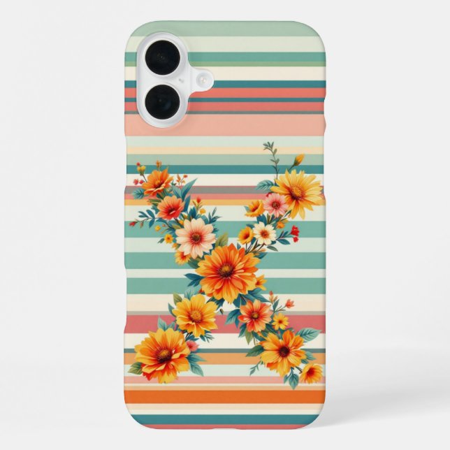 Coque iPhone Fleurs Rayures Rétro (X) (Verso)