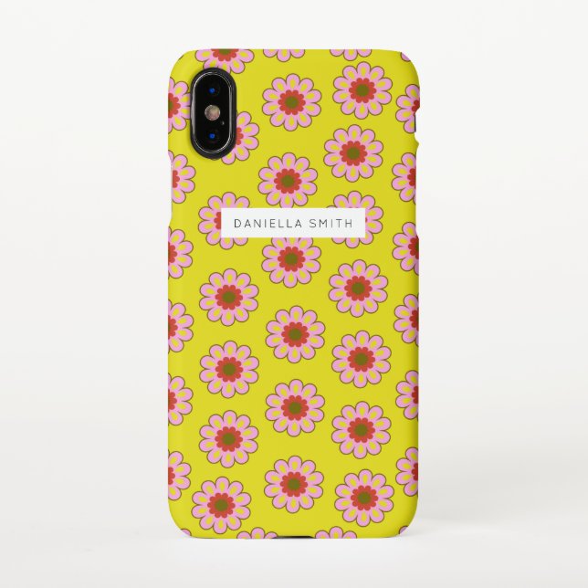 Coque iPhone Fleurs rétro Personnaliser le nom (Dos)