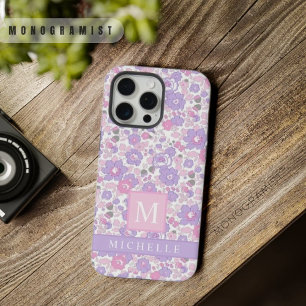 Coque iPhone 15 Pro Max Fleurs Rose Florales Personnalisées Violet Blanc P