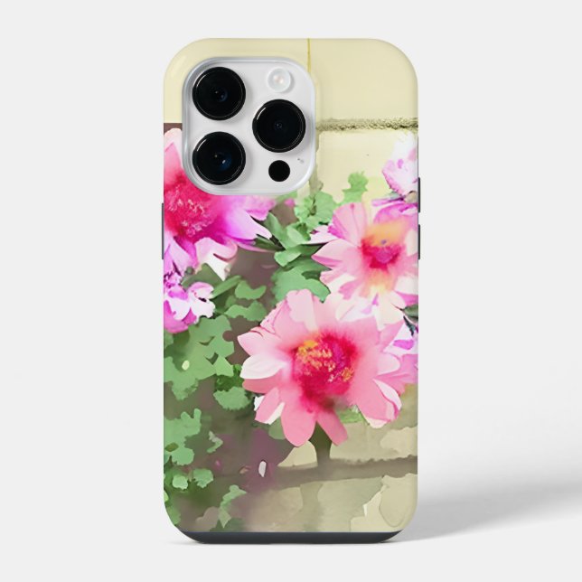 Coque iPhone Fleurs roses à l'aquarelle (Verso)