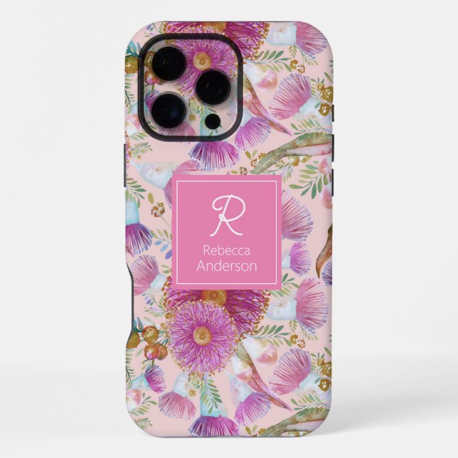 Coque iPhone Fleurs roses d'eucalyptus et de mimosa (Verso)
