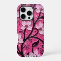 Fleurs roses et tiges noires en pasto