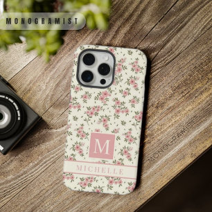 Coque iPhone 15 Pro Max Fleurs roses florales jaune pâle personnalisables