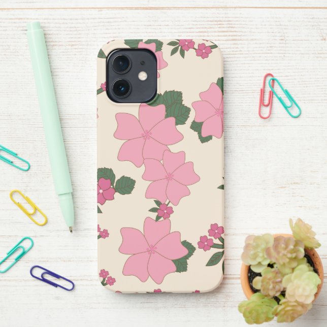 Coque iPhone Fleurs Roses, Motif Floral, Motif De Fleurs (Sur le bureau)