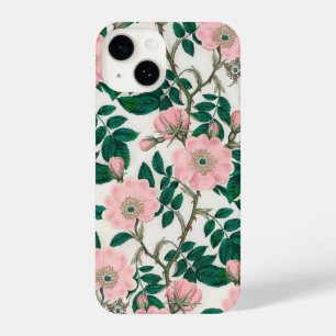 Coque Pour iPhone 14 Fleurs Roses roses et Motif Feuille vert