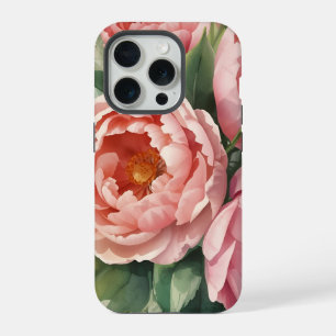 Coque iPhone 15 Pro Fleurs roses vintage géantes