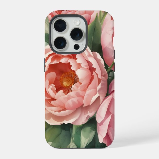 Coque iPhone Fleurs roses vintage géantes (Verso)